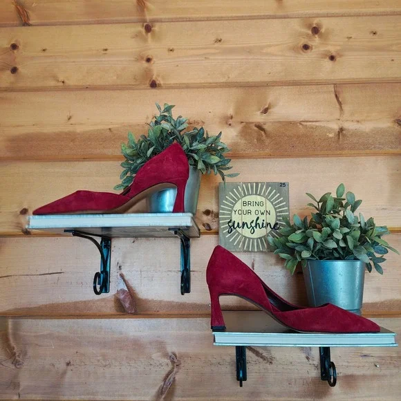 Franco Sarto Tana Red Suede Leather Pointed Toe Heel Pump Half D'Orsay Size 6 M - Picture 4 of 10